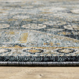 6' X 9' Blue Gold Ivory And Navy Oriental Power Loom Stain Resistant Area Rug With Fringe
