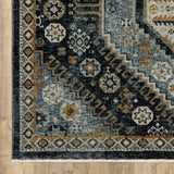 6' X 9' Blue Gold Ivory And Navy Oriental Power Loom Stain Resistant Area Rug With Fringe