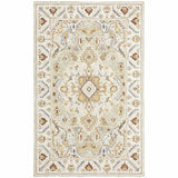 10' X 13' Ivory Beige Gold And Muted Grey Oriental Tufted Handmade Stain Resistant Area Rug