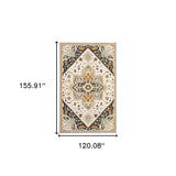 10' X 13' Ivory Charcoal Gold Clay And Muted Blue Oriental Tufted Handmade Stain Resistant Area Rug