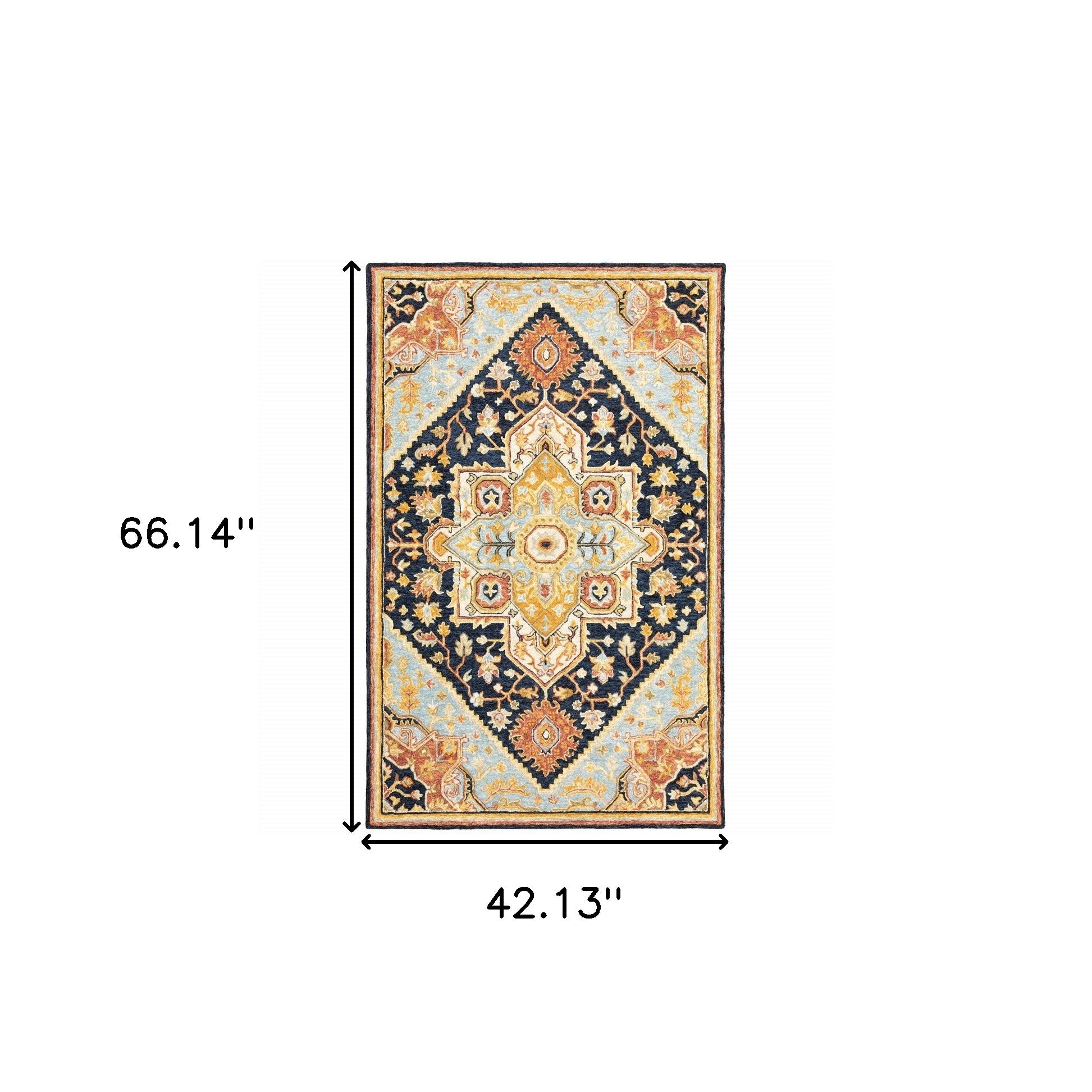4' X 6' Navy Rust Blue Ivory And Gold Oriental Tufted Handmade Stain Resistant Area Rug