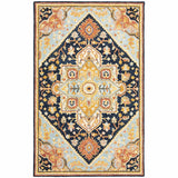 8' X 10' Navy Rust Blue Ivory And Gold Oriental Tufted Handmade Stain Resistant Area Rug