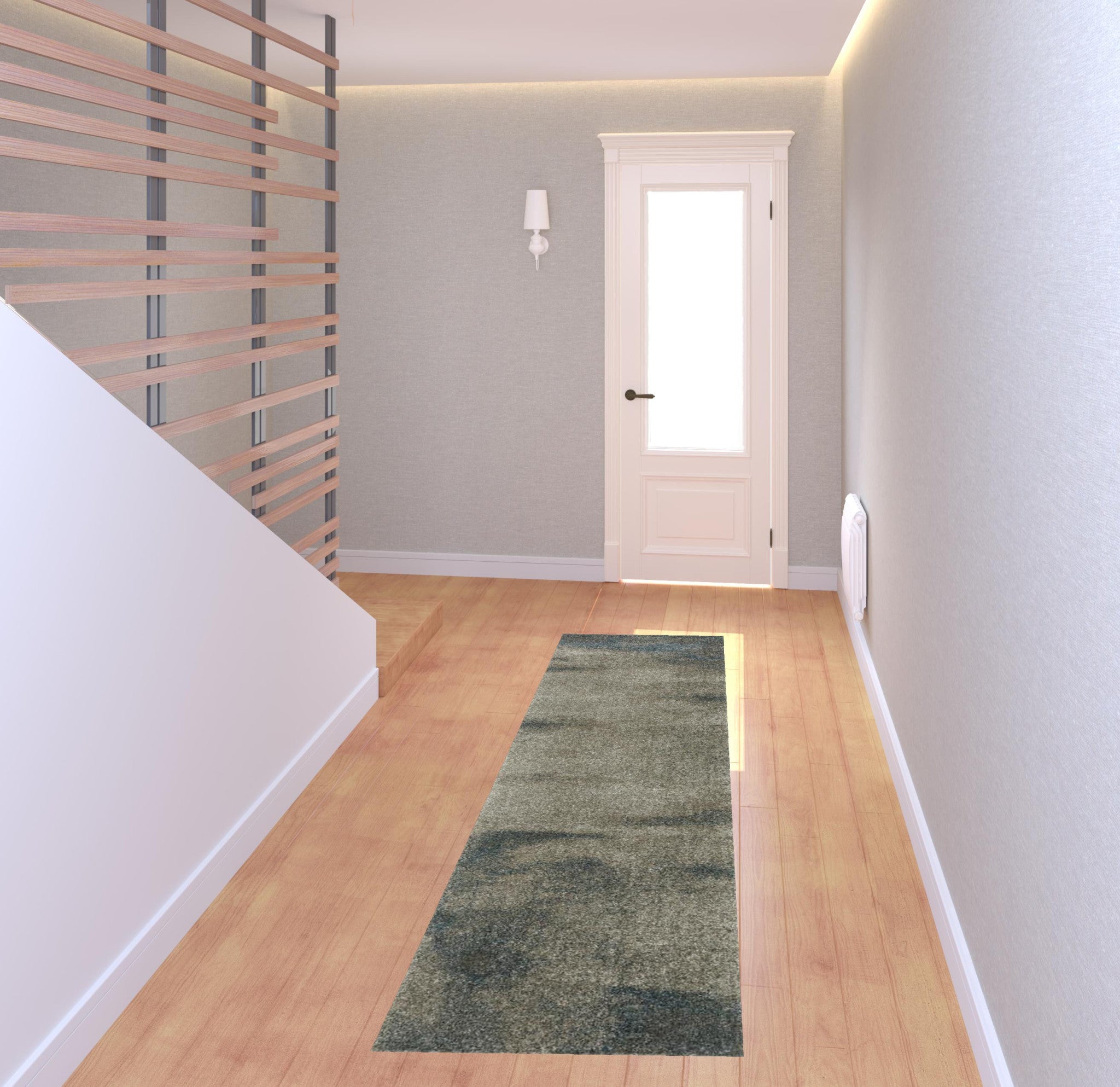 2' X 8' Grey And Teal Blue Abstract Power Loom Stain Resistant Runner Rug