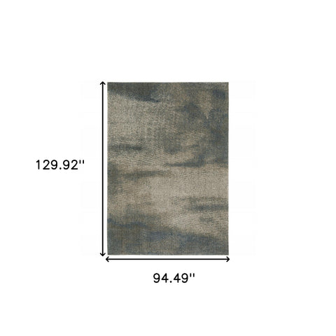 8' X 11' Grey And Teal Blue Abstract Power Loom Stain Resistant Area Rug
