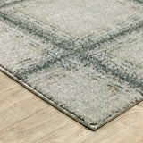 5' X 8' Grey Teal And Beige Geometric Power Loom Stain Resistant Area Rug