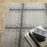 5' X 8' Grey Teal And Beige Geometric Power Loom Stain Resistant Area Rug