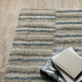 2' X 8' Teal Blue Grey And Tan Geometric Power Loom Stain Resistant Runner Rug