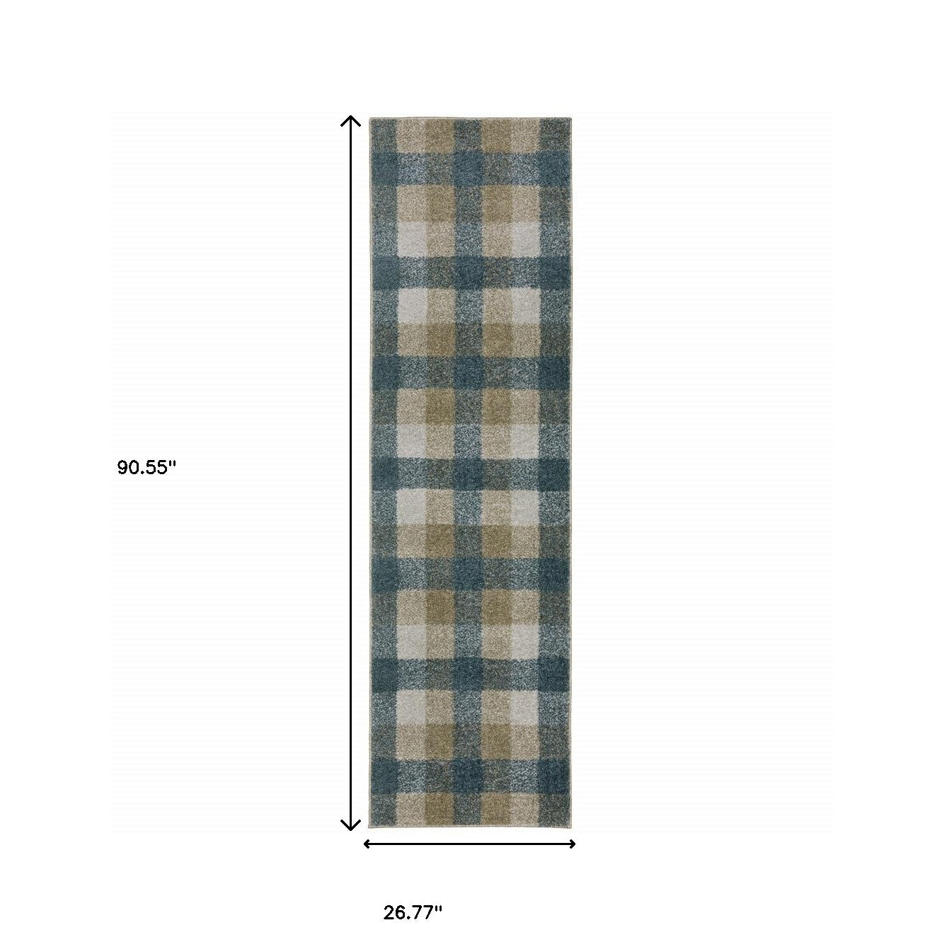 2' X 8' Teal Grey Tan And Beige Geometric Power Loom Stain Resistant Runner Rug