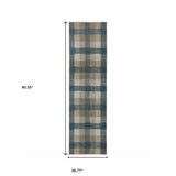 2' X 8' Teal Grey Tan And Beige Geometric Power Loom Stain Resistant Runner Rug