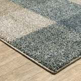 2' X 8' Teal Grey Tan And Beige Geometric Power Loom Stain Resistant Runner Rug