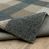 2' X 8' Teal Grey Tan And Beige Geometric Power Loom Stain Resistant Runner Rug