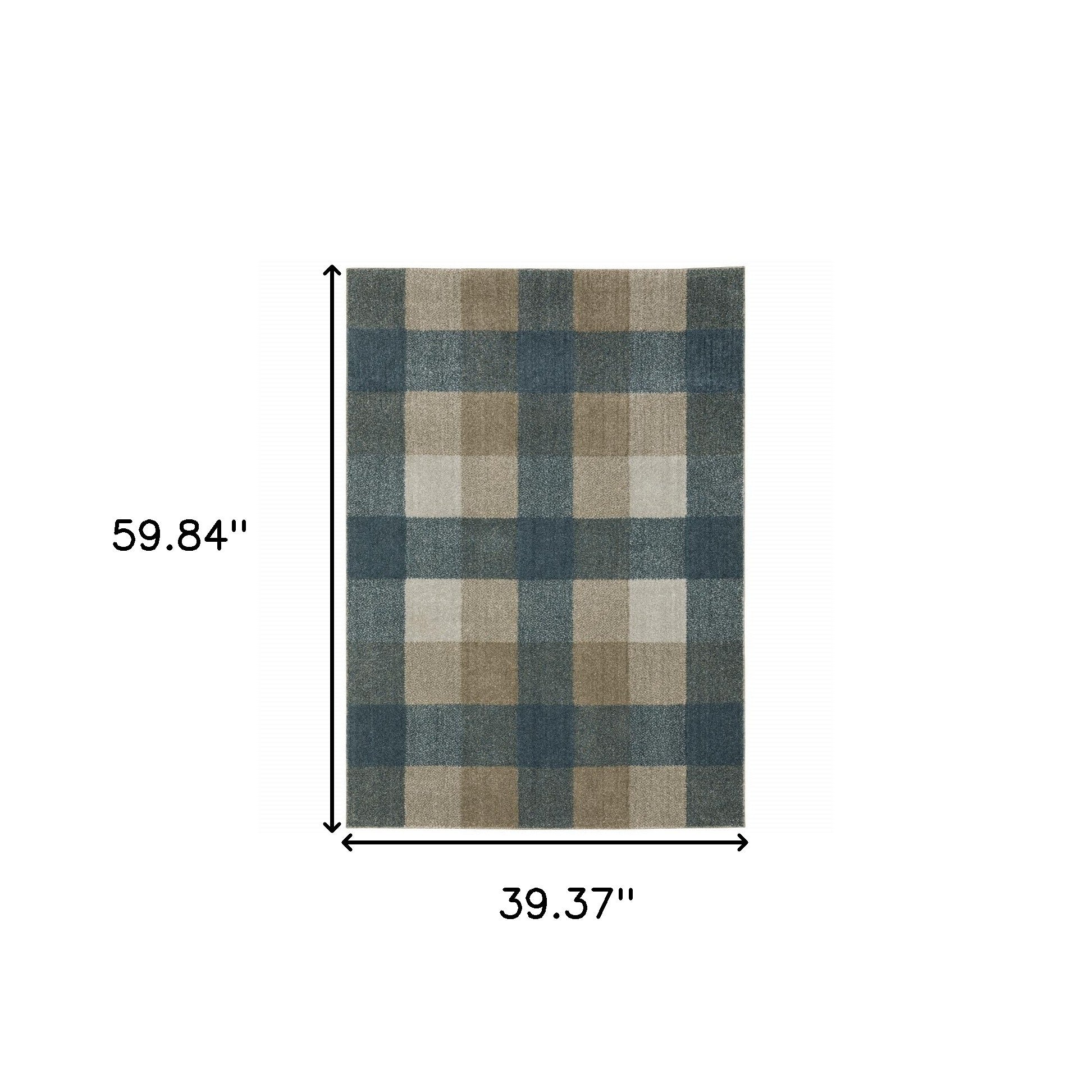 3' X 5' Teal Grey Tan And Beige Geometric Power Loom Stain Resistant Area Rug