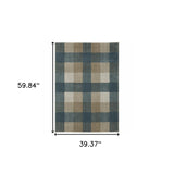 3' X 5' Teal Grey Tan And Beige Geometric Power Loom Stain Resistant Area Rug