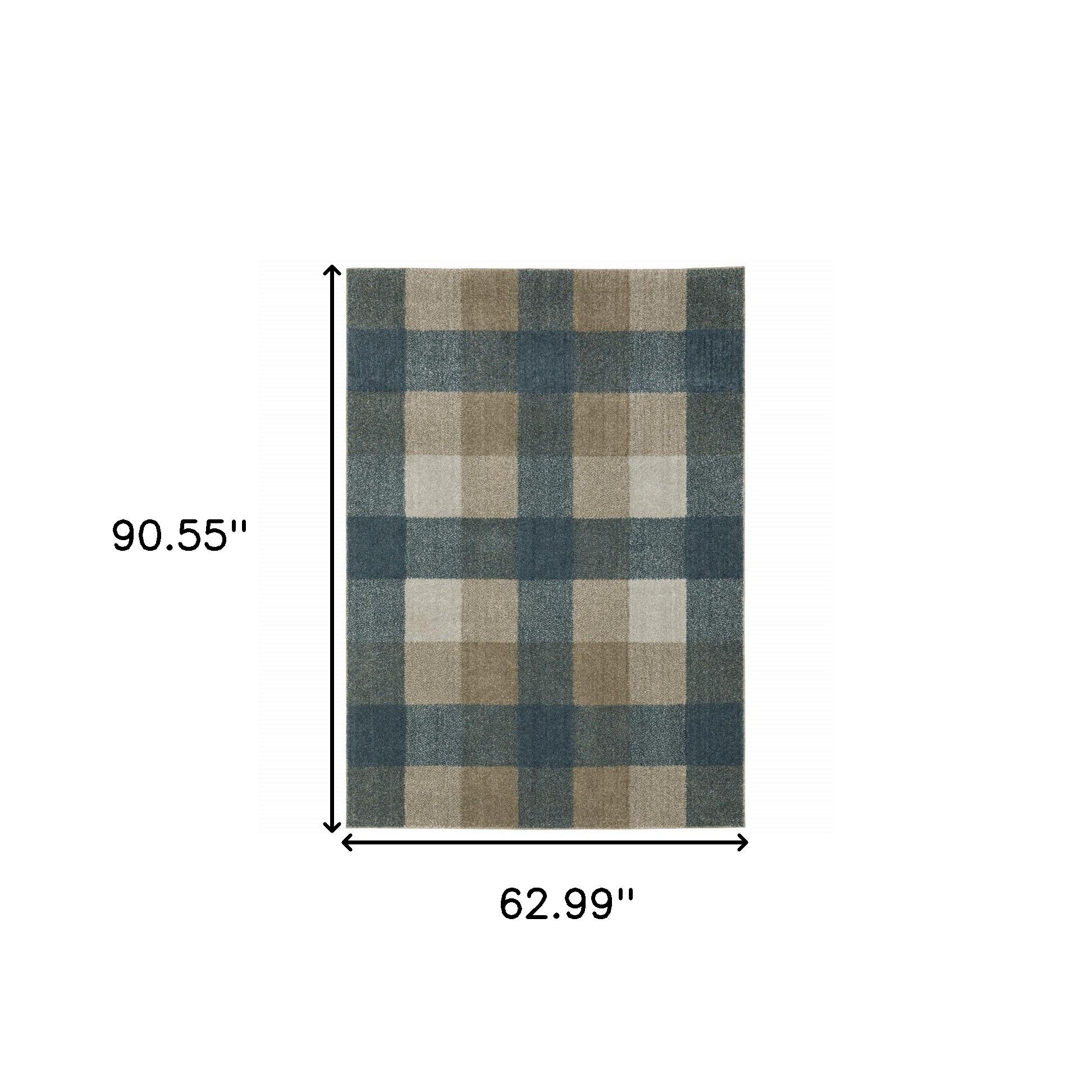 5' X 8' Teal Grey Tan And Beige Geometric Power Loom Stain Resistant Area Rug
