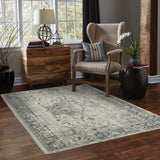 6' X 9' Grey Blue And Teal Oriental Power Loom Stain Resistant Area Rug