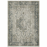 8' X 11' Grey Blue And Teal Oriental Power Loom Stain Resistant Area Rug