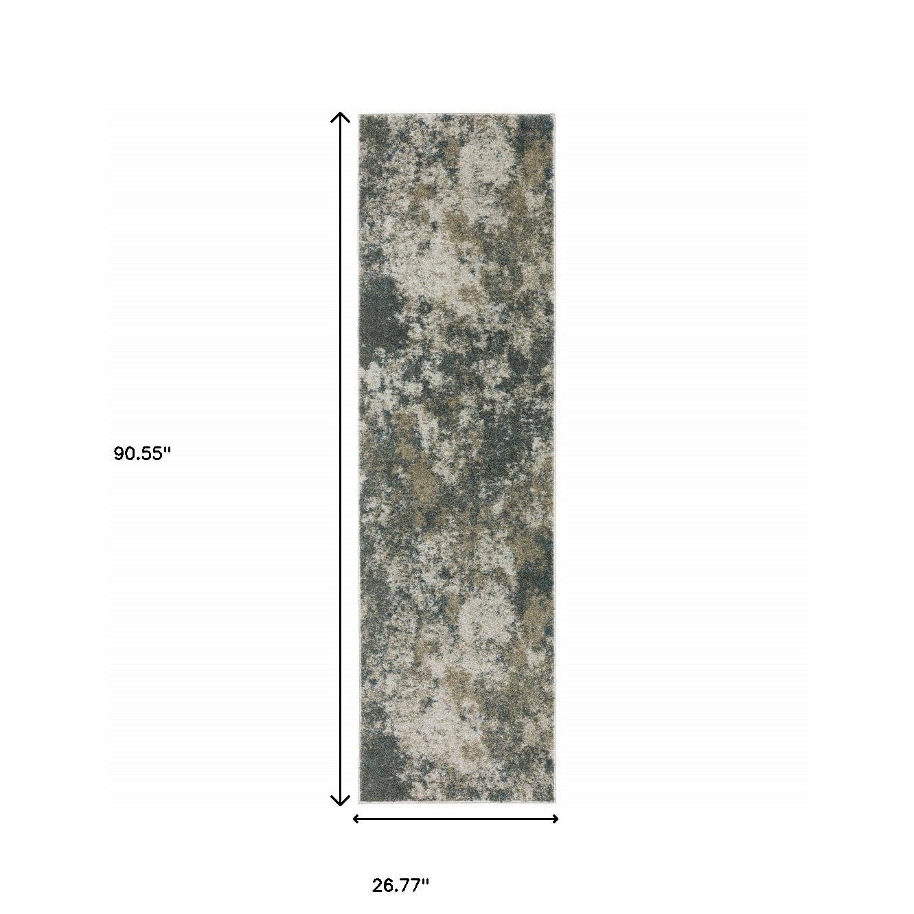 2' X 8' Teal Grey Tan And Beige Abstract Power Loom Stain Resistant Runner Rug