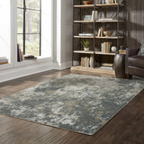 6' X 9' Teal Grey Tan And Beige Abstract Power Loom Stain Resistant Area Rug