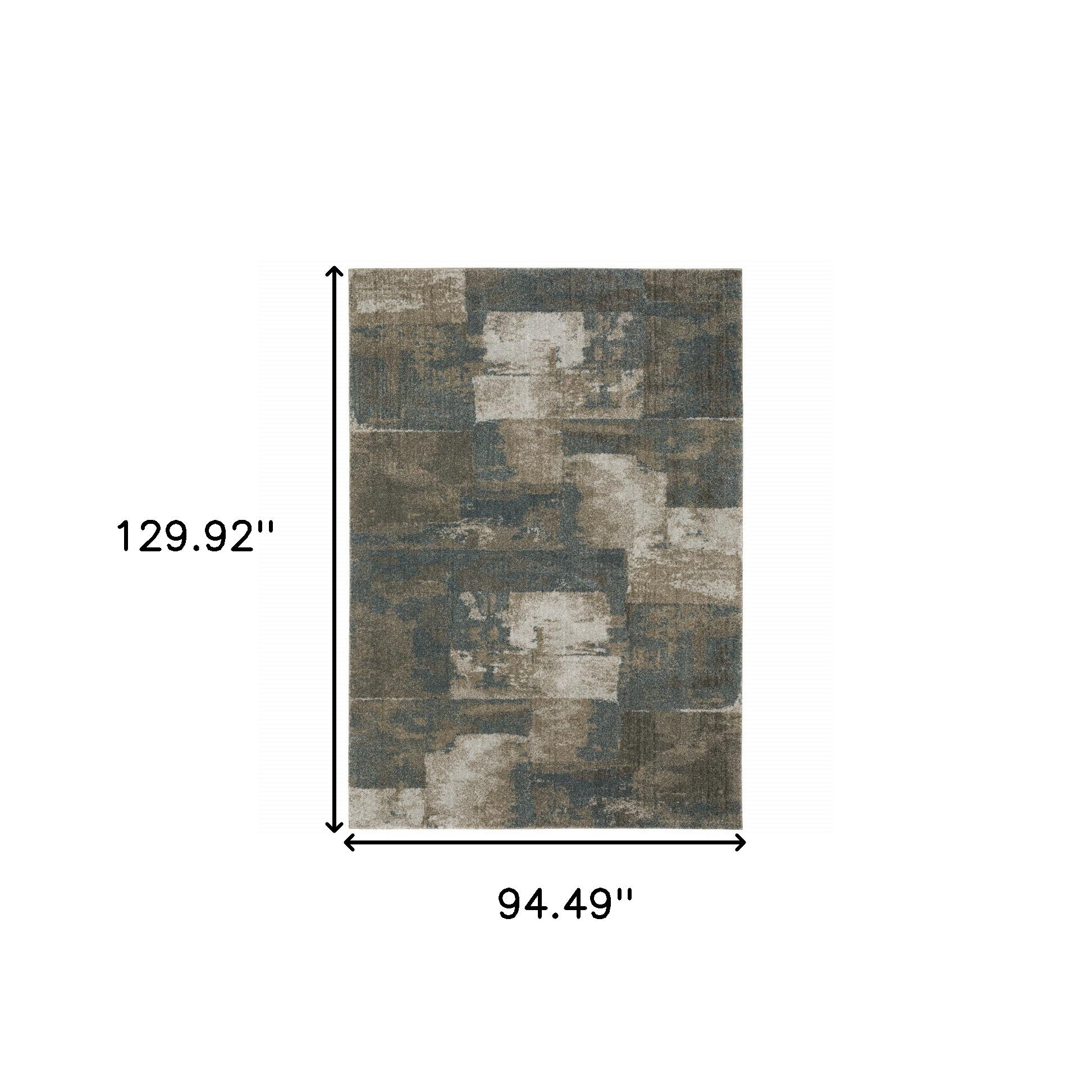 8' X 11' Teal Blue Grey Tan And Beige Geometric Power Loom Stain Resistant Area Rug