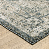 2' X 8' Blue And Beige Oriental Power Loom Stain Resistant Runner Rug