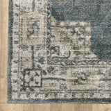 2' X 8' Blue And Beige Oriental Power Loom Stain Resistant Runner Rug
