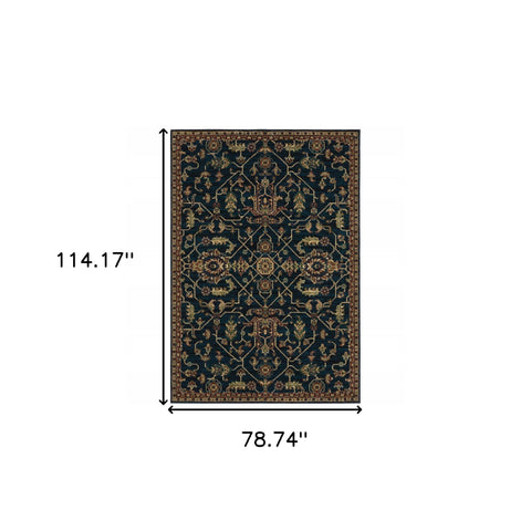 6' X 9' Blue And Red Oriental Power Loom Stain Resistant Area Rug