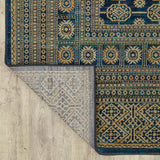 10' X 13' Blue And Gold Oriental Power Loom Stain Resistant Area Rug