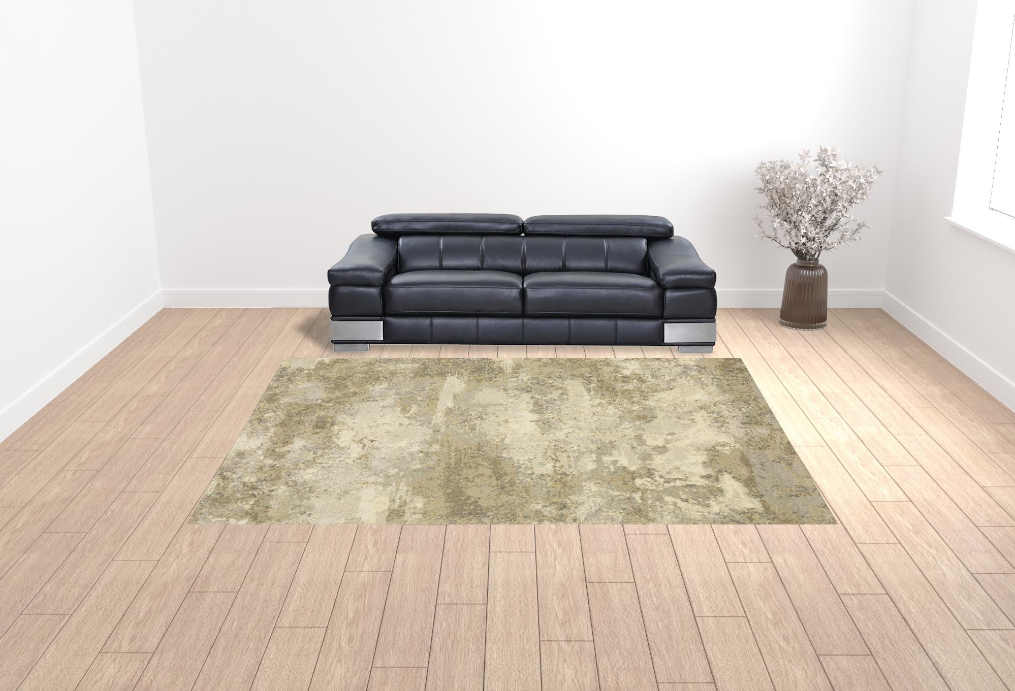 10' x 13' Beige and Gold Abstract Power Loom Area Rug
