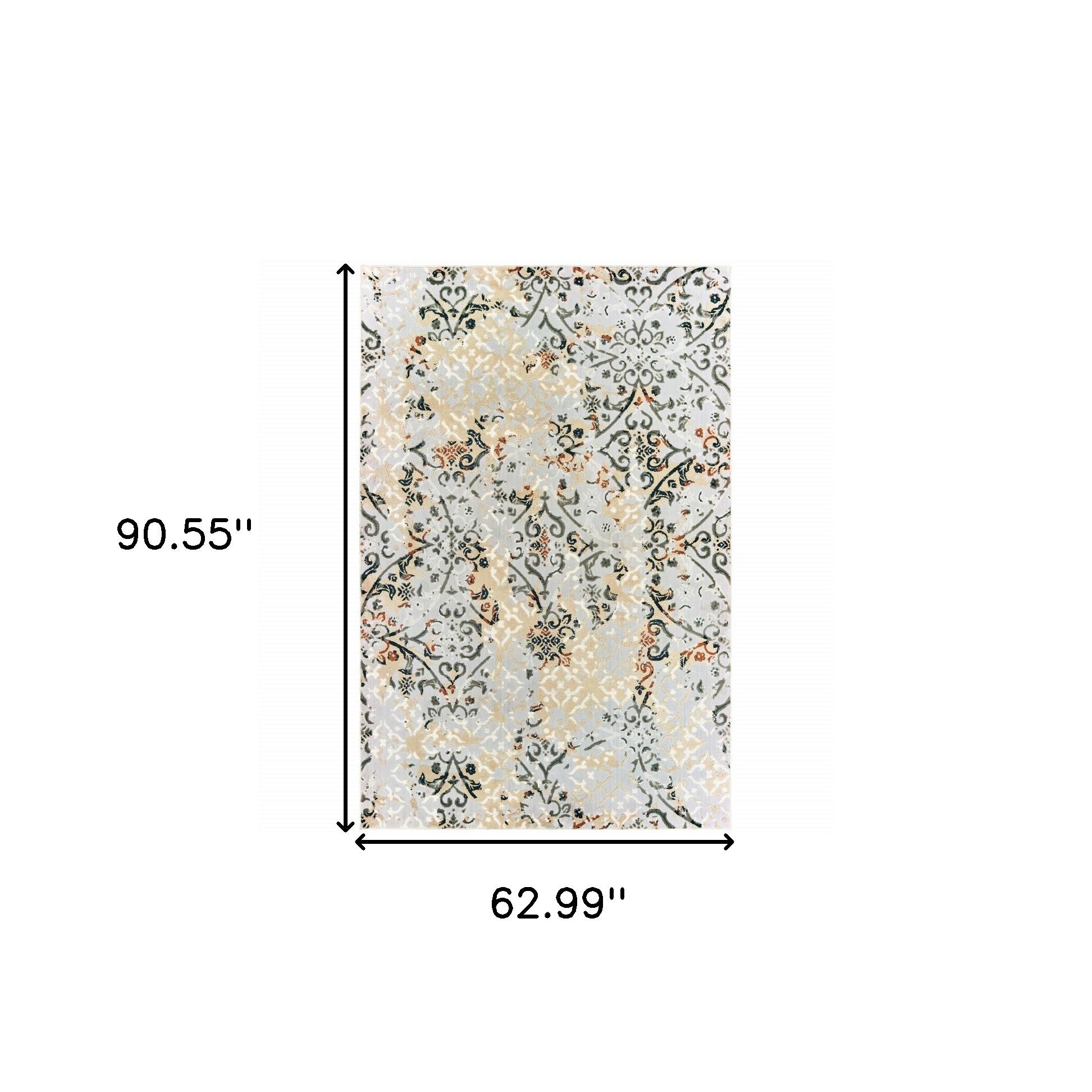 5' X 8' Grey And Gold Abstract Power Loom Stain Resistant Area Rug