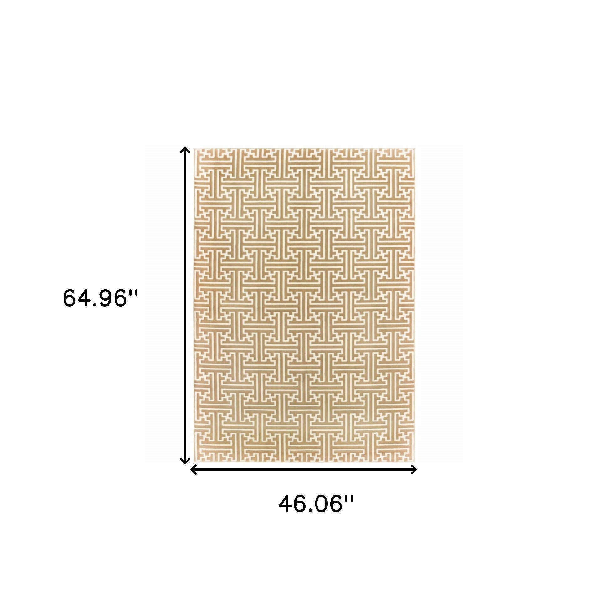 4' X 6' Gold And Ivory Geometric Power Loom Stain Resistant Area Rug