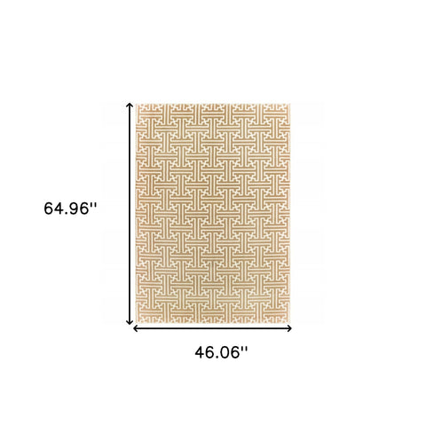4' X 6' Gold And Ivory Geometric Power Loom Stain Resistant Area Rug