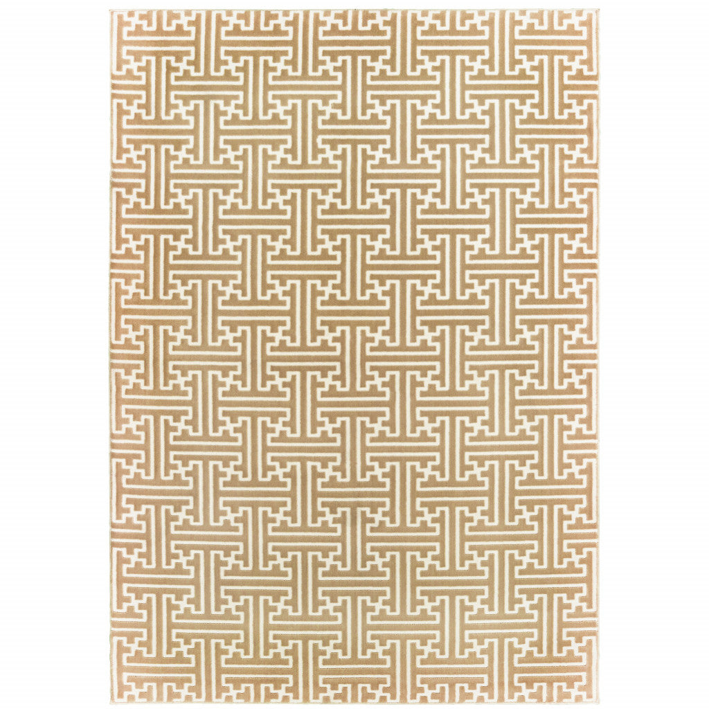 6' X 9' Gold And Ivory Geometric Power Loom Stain Resistant Area Rug