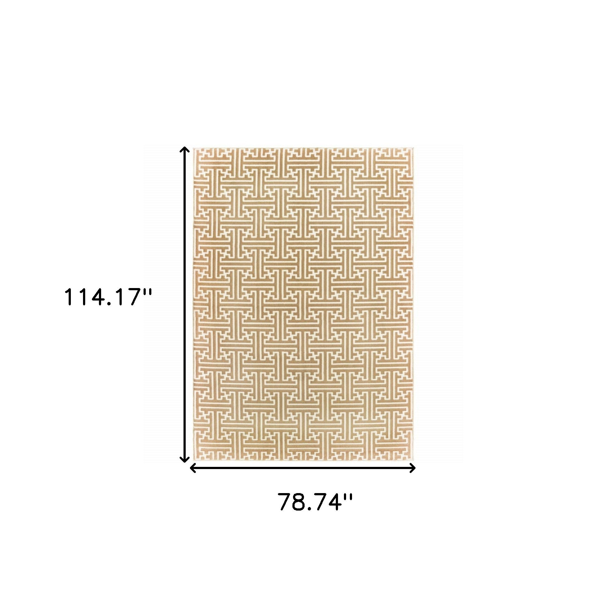 6' X 9' Gold And Ivory Geometric Power Loom Stain Resistant Area Rug