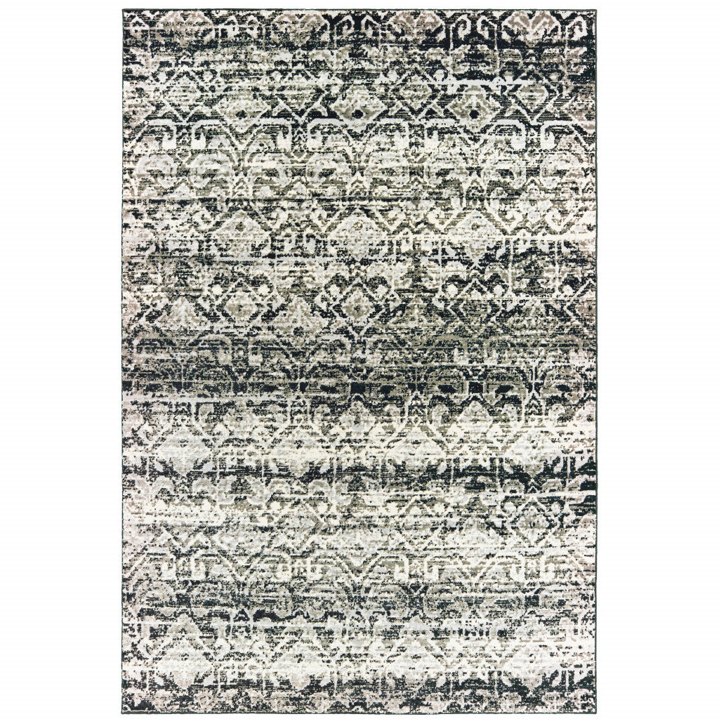 8' X 11' Grey And Ivory Geometric Power Loom Stain Resistant Area Rug