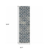 2' X 8' Navy And Ivory Geometric Power Loom Stain Resistant Runner Rug