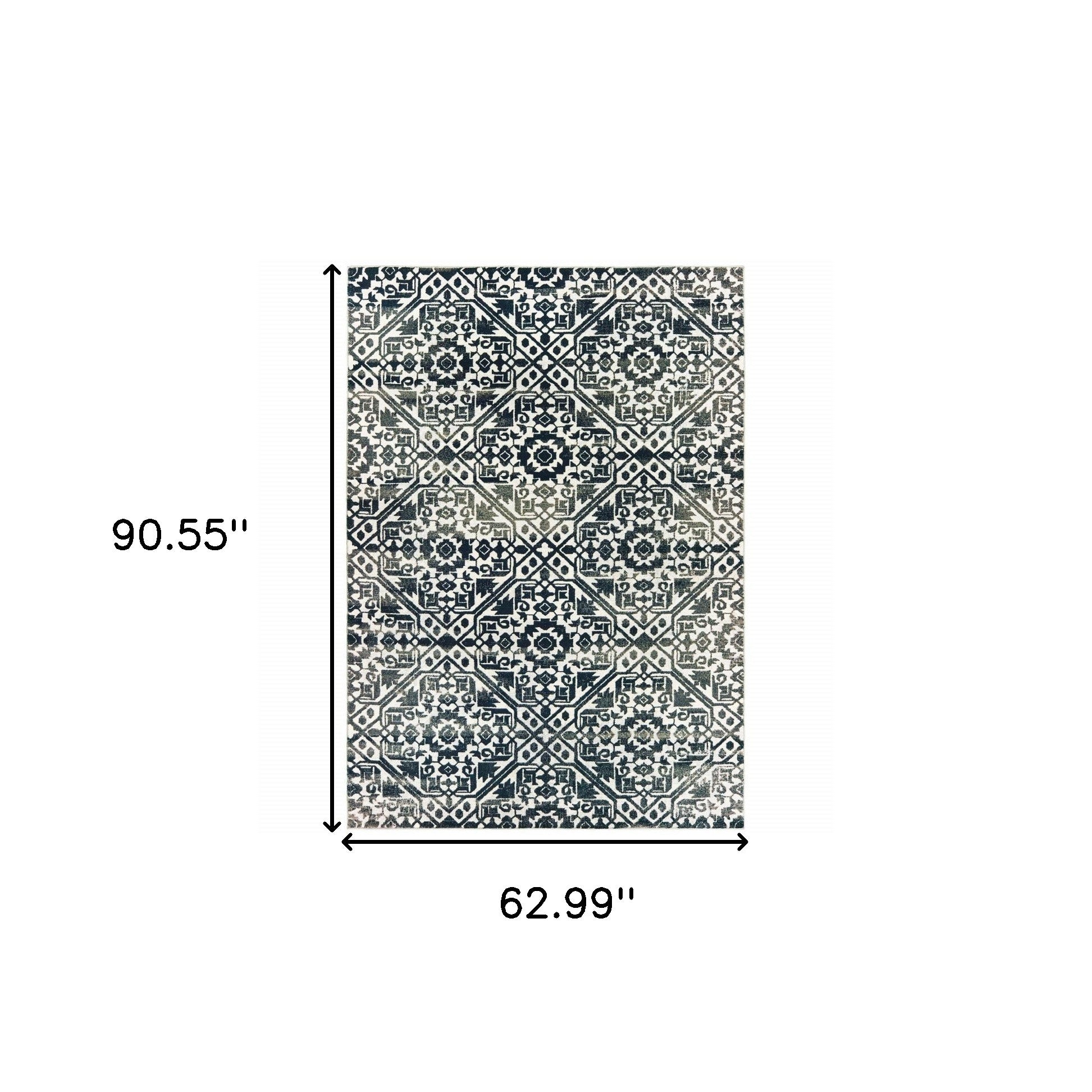 5' X 8' Navy And Ivory Geometric Power Loom Stain Resistant Area Rug