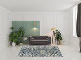 6' X 9' Navy And Ivory Geometric Power Loom Stain Resistant Area Rug