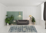 8' X 11' Navy And Ivory Geometric Power Loom Stain Resistant Area Rug