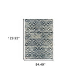 8' X 11' Navy And Ivory Geometric Power Loom Stain Resistant Area Rug