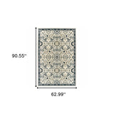 5' X 8' Ivory Navy And Gold Oriental Power Loom Stain Resistant Area Rug