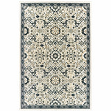 8' X 11' Ivory Navy And Gold Oriental Power Loom Stain Resistant Area Rug