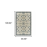 8' X 11' Ivory Navy And Gold Oriental Power Loom Stain Resistant Area Rug