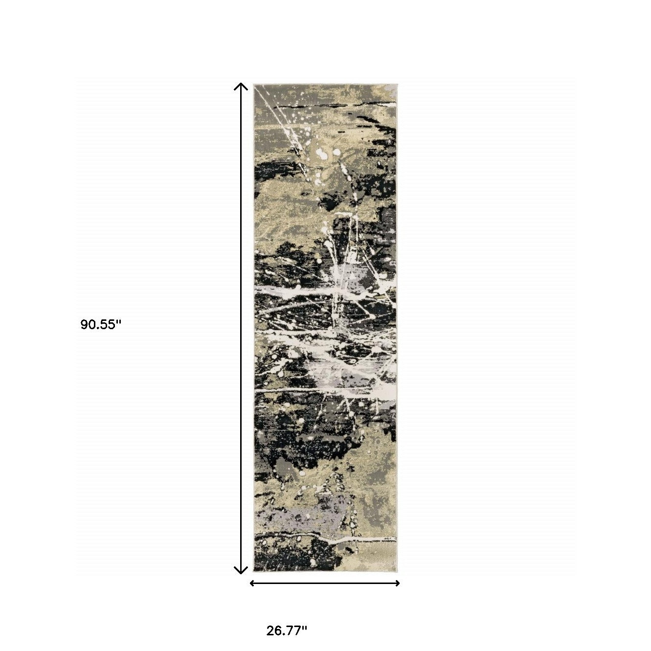 2' X 8' Black Gold Grey And Ivory Abstract Power Loom Stain Resistant Runner Rug