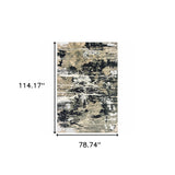 6' X 9' Black Gold Grey And Ivory Abstract Power Loom Stain Resistant Area Rug