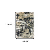 8' X 11' Black Gold Grey And Ivory Abstract Power Loom Stain Resistant Area Rug