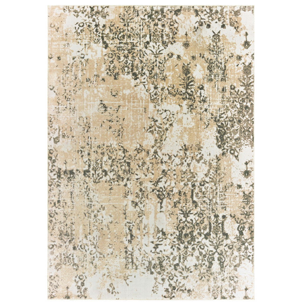 6' X 9' Grey And Gold Abstract Power Loom Stain Resistant Area Rug