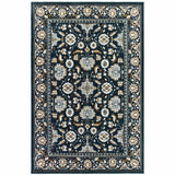 4' X 6' Navy Caramel And Ivory Oriental Power Loom Stain Resistant Area Rug