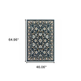 4' X 6' Navy Caramel And Ivory Oriental Power Loom Stain Resistant Area Rug