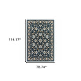 6' X 9' Navy Caramel And Ivory Oriental Power Loom Stain Resistant Area Rug