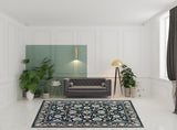 8' X 11' Navy Caramel And Ivory Oriental Power Loom Stain Resistant Area Rug